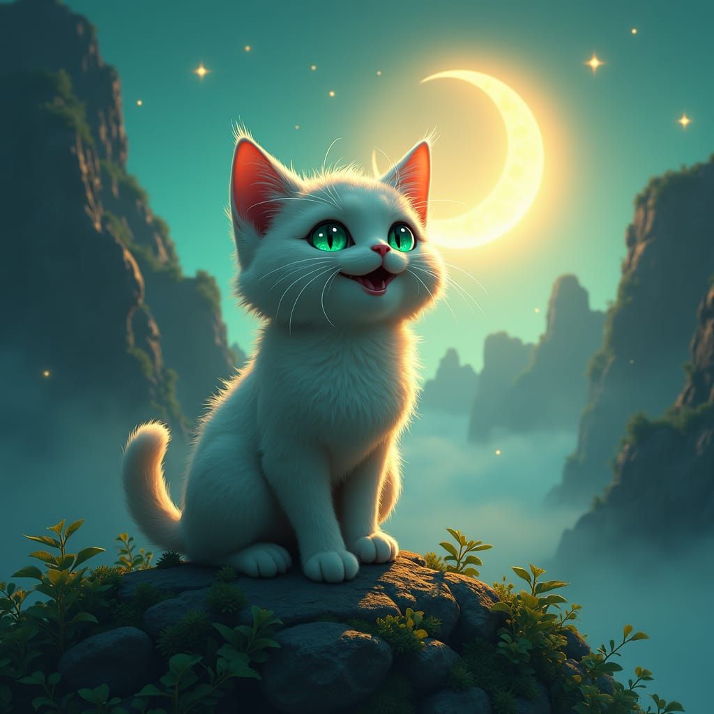 Moonlit Mountain Cat in Fantasy Concept Art