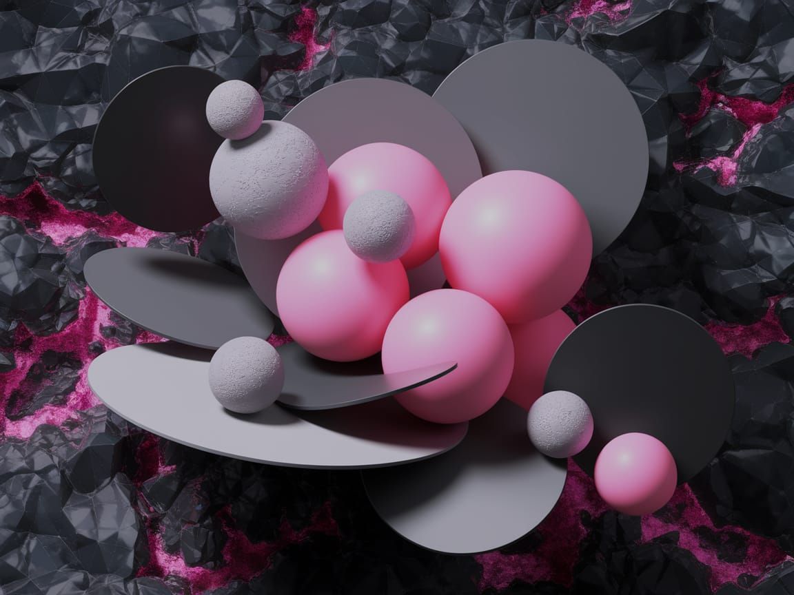 Surreal Futuristic Digital Art Composition in Pink and Gray