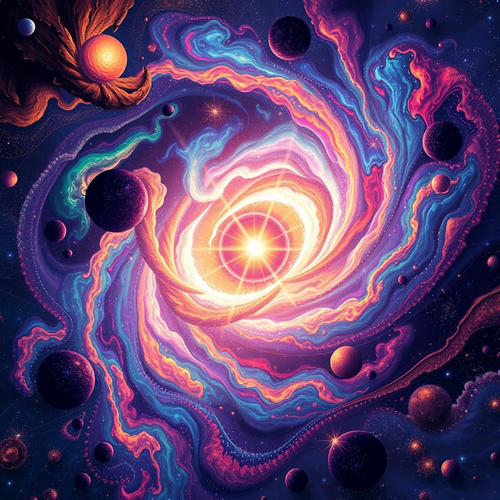 Cosmic Illustration of Centripetal Force in Psychedelic Styl...