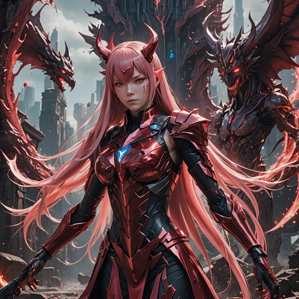 Zero Two as a Demon: Fantasy Concept Art