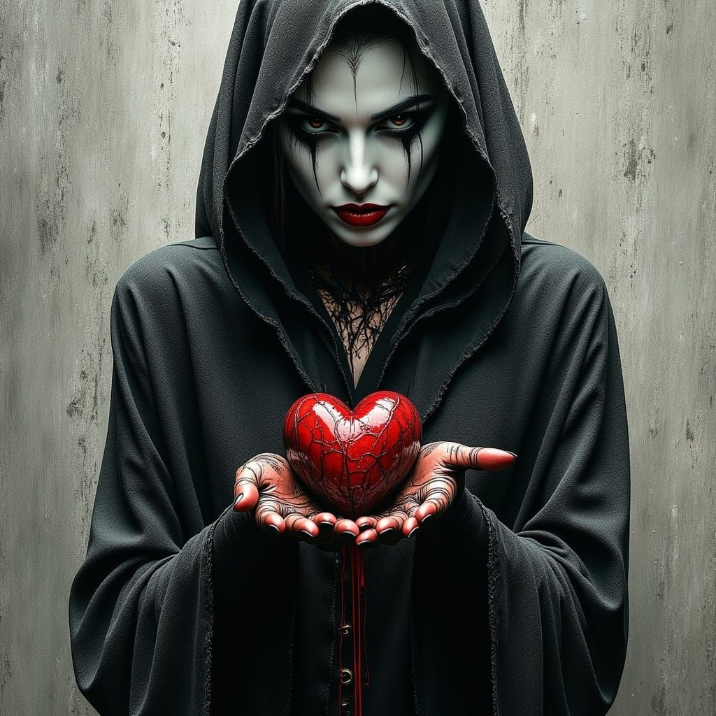 Ink Splatter Portrait of Vampire Holding Heart