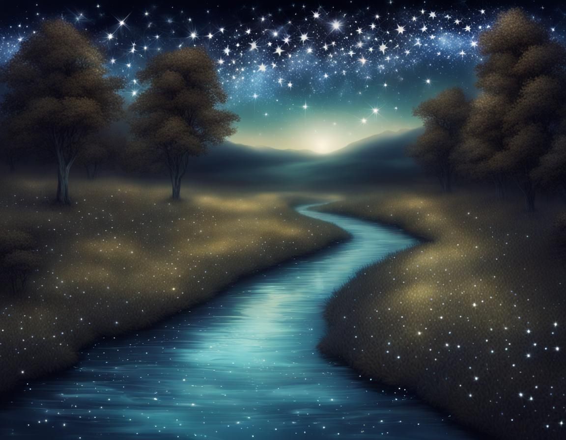 Dreamy Stream at Night Under Sparkling Stars