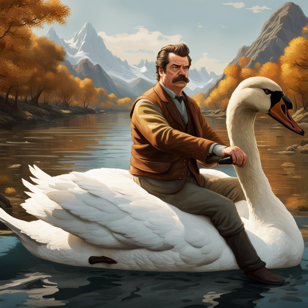 Ron Swanson Rides a Swan: Classical Hyperrealism