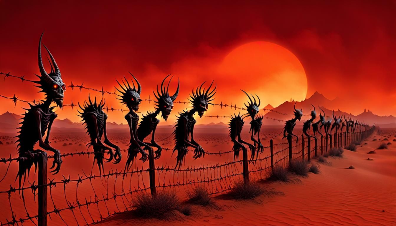 Surreal Demons in Barbed Wire Desert