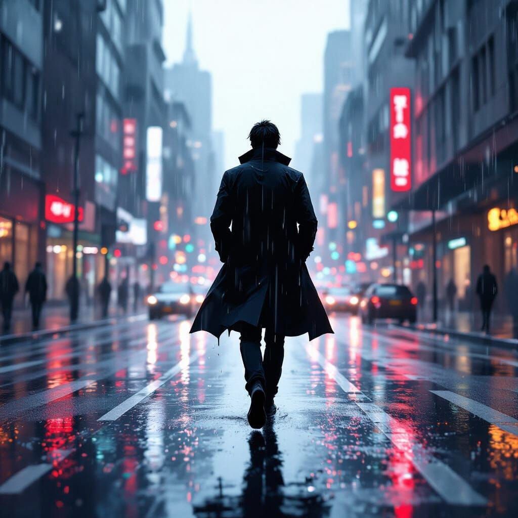 Anime Noir: Chase Through Rain-Soaked Streets