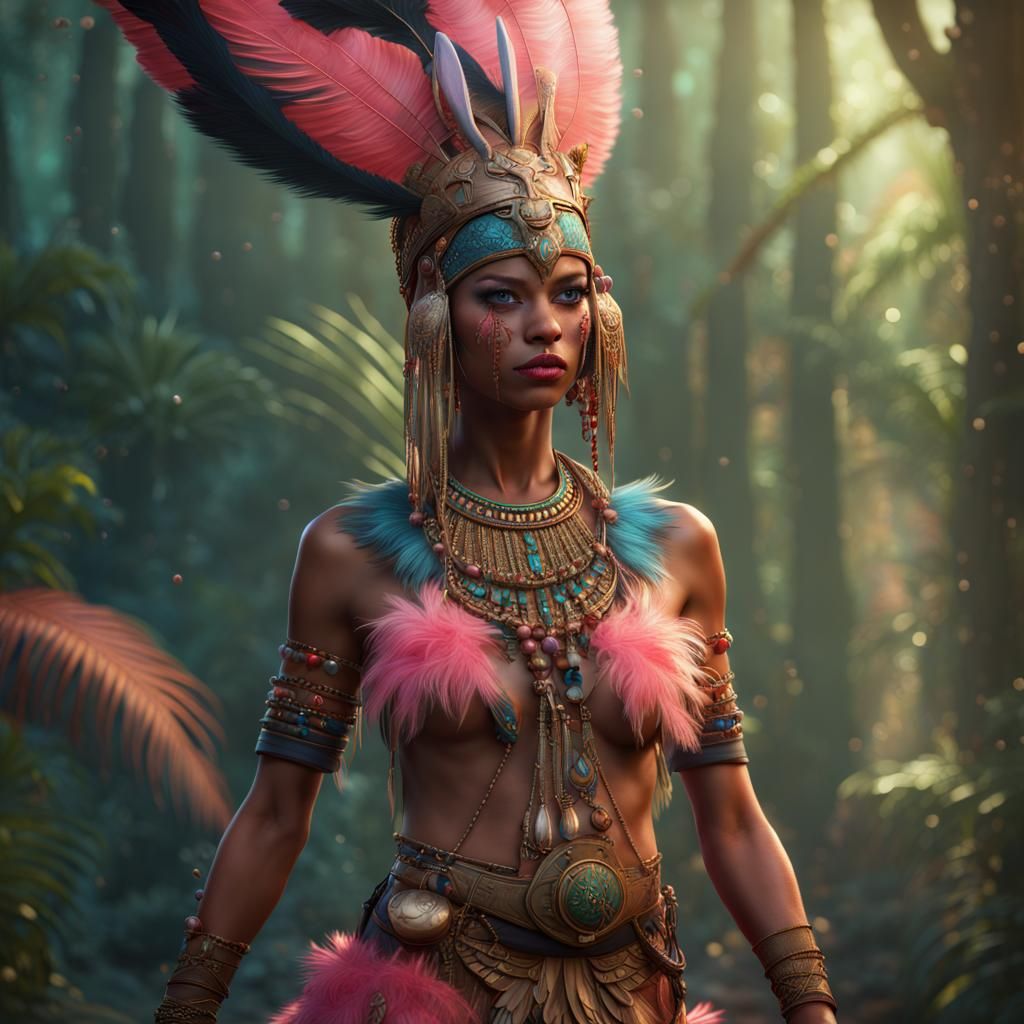 Mystic Bunny Flamingo Dancer in Fantasy Forest