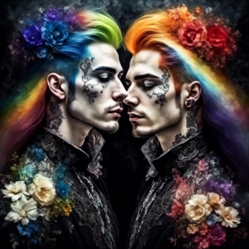Gay Couple in Dark Fantasy Rainbow Portrait