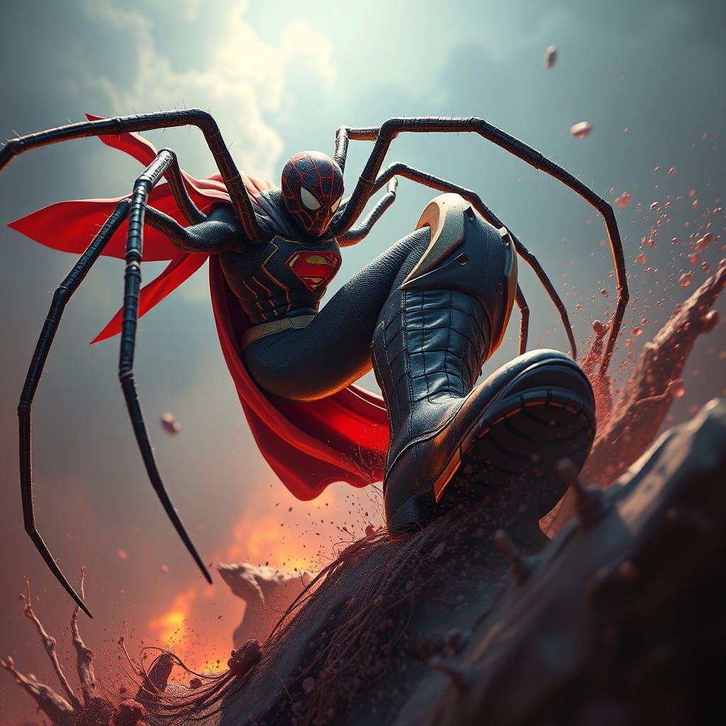 Epic Fanciful Battle Between Superman Spider and Colossal Le...