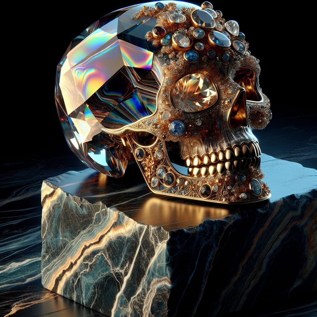 Gem-Studded Crystal Skull in Art Deco Style