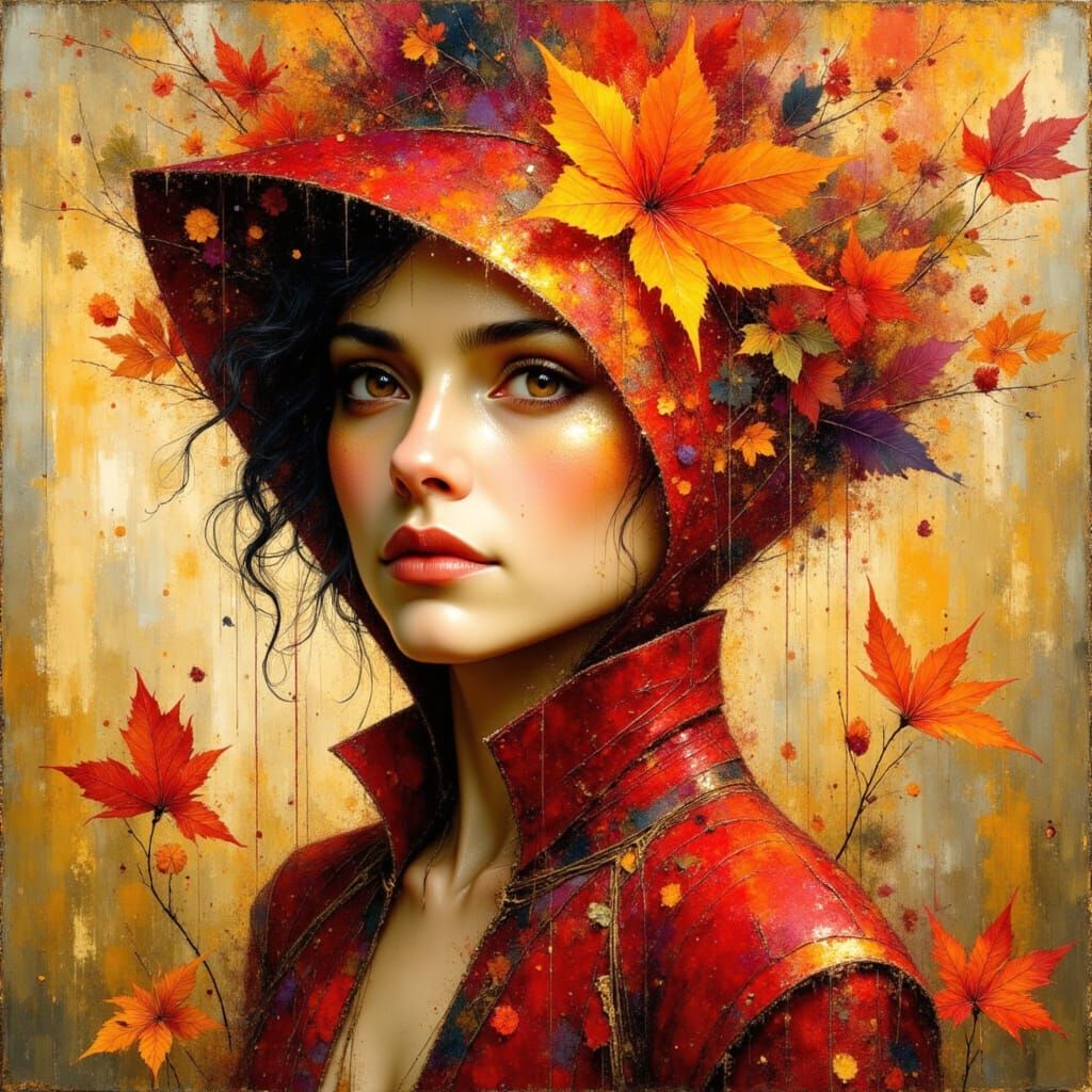 Surreal Autumn Goddess in Earthy, Mystical Landscape