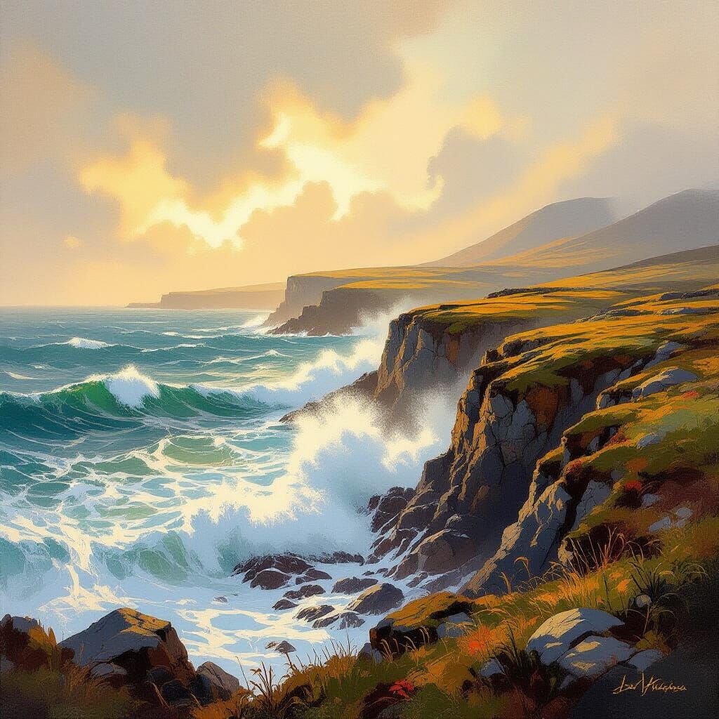 Mull of Kintyre Coastline in Impressionist Style
