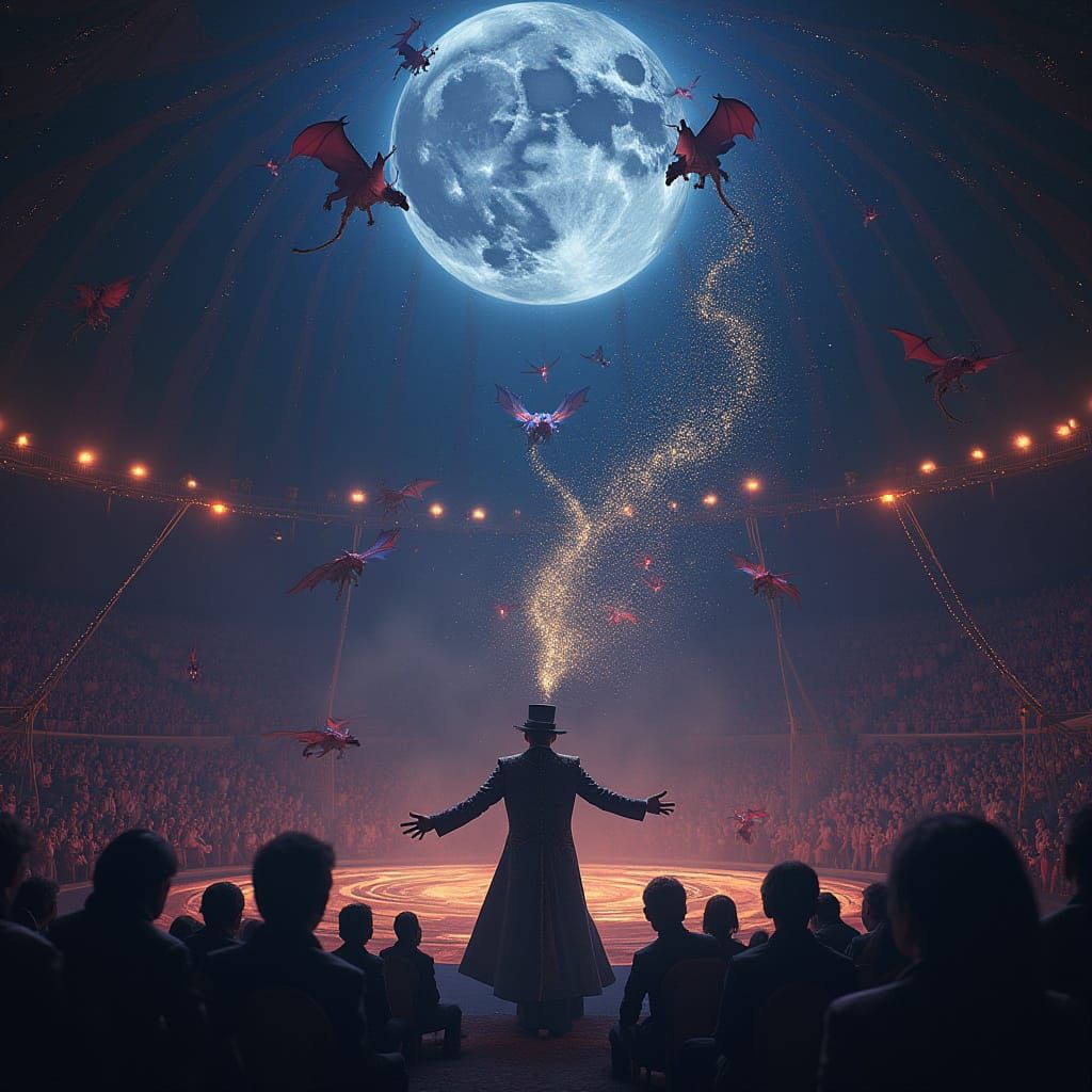 Cosmic Ringmaster Commands Bioluminescent Dragons in Celesti...