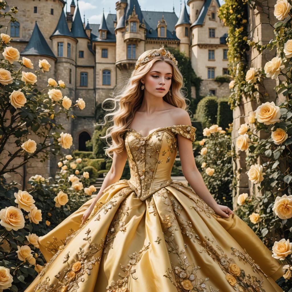 Fantasy Princess with Golden Hair and Roses