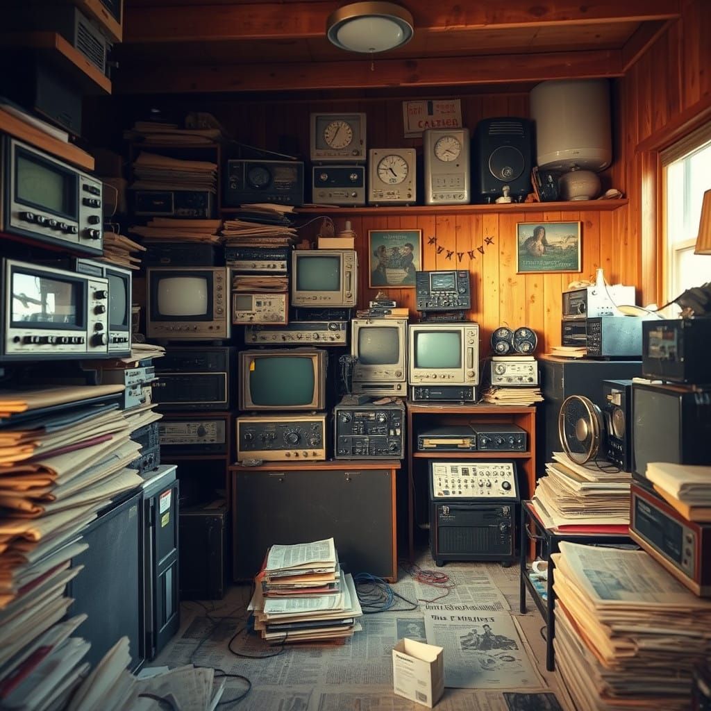 Retro Electronics Lair in Warm, Vintage Hues