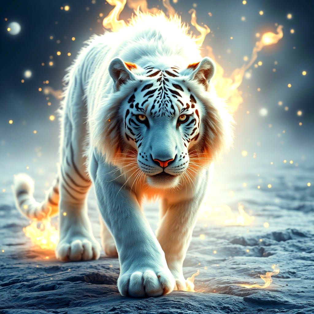 Fiery White Tiger in a Snowy Landscape