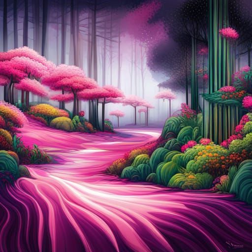 Forest Kitchen with Pink Accents, 3D Shading