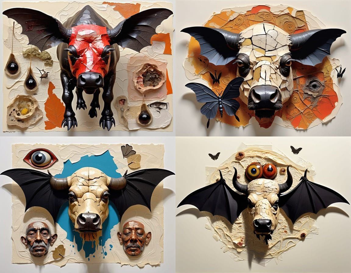 Horror Hybrid Buffalo with Mixed Media Art Style