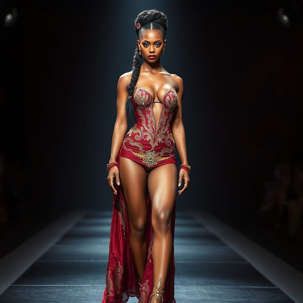 Hyperrealistic Fitness Model in Opulent Rococo Gown