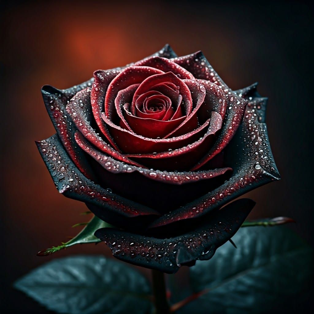 Majestic Black Rose in Morning Dew