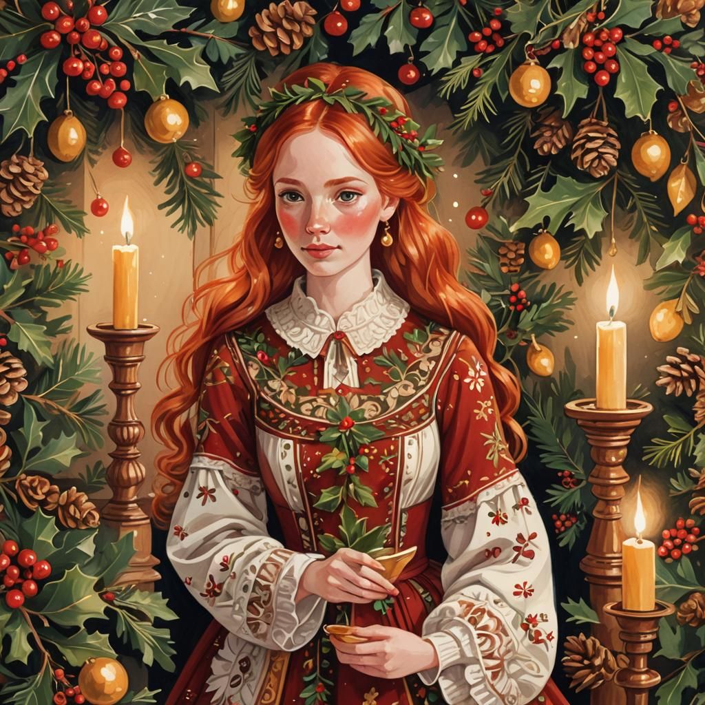 Festive Christmas Portrait in Gouache Style