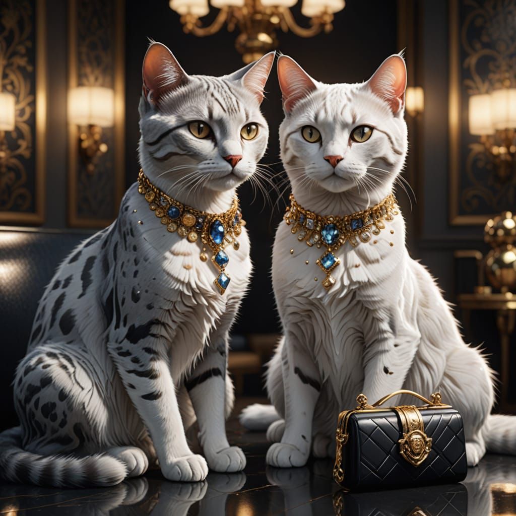 Elegant Gray and White Cats Enjoy Luxury Nail Treatment