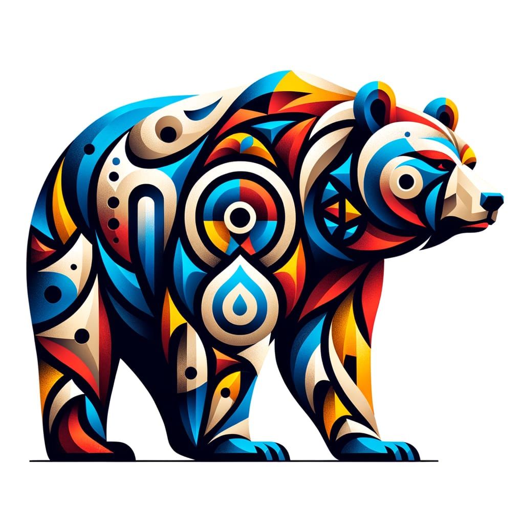 Geometric Bear in Romanian Folklore Style