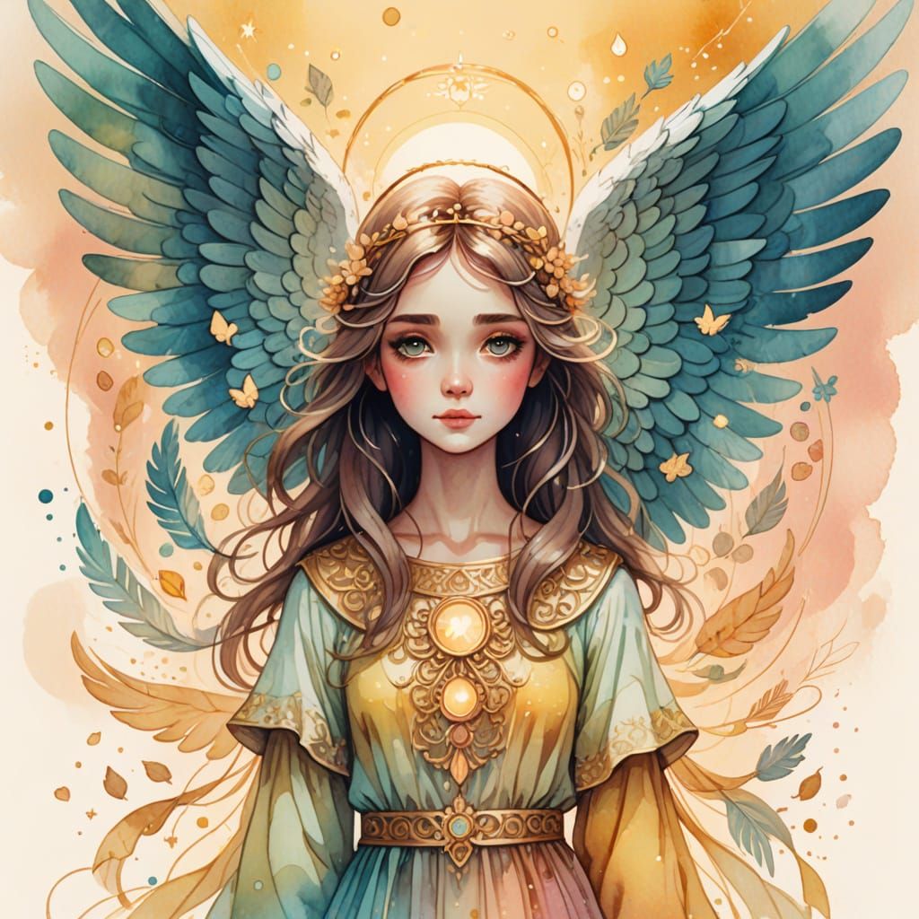 Whimsical Angel in Pastel Watercolor Style