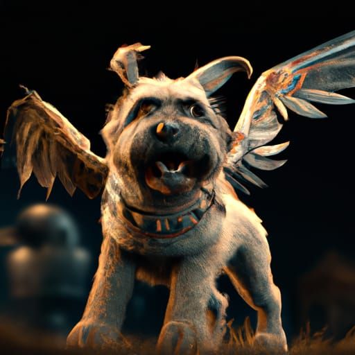Wheaten Terrier with Demon Wings: Fantasy Art