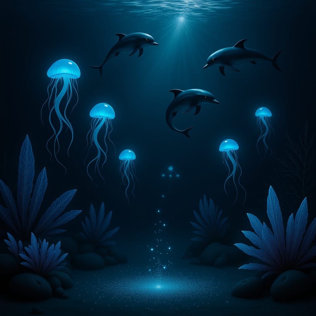 Luminous Koi in Deep Ocean Scene