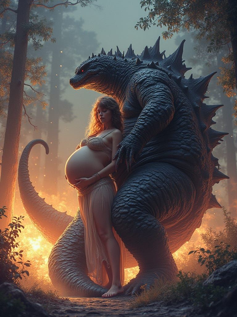 Pregnant Godzilla Cradles Belly, About to Crush