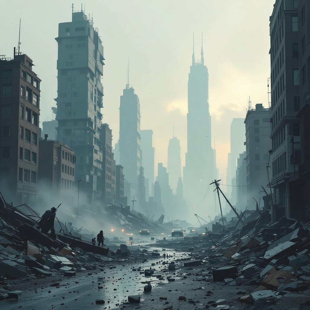 Dystopian Cityscape Destroyed After Earthquake