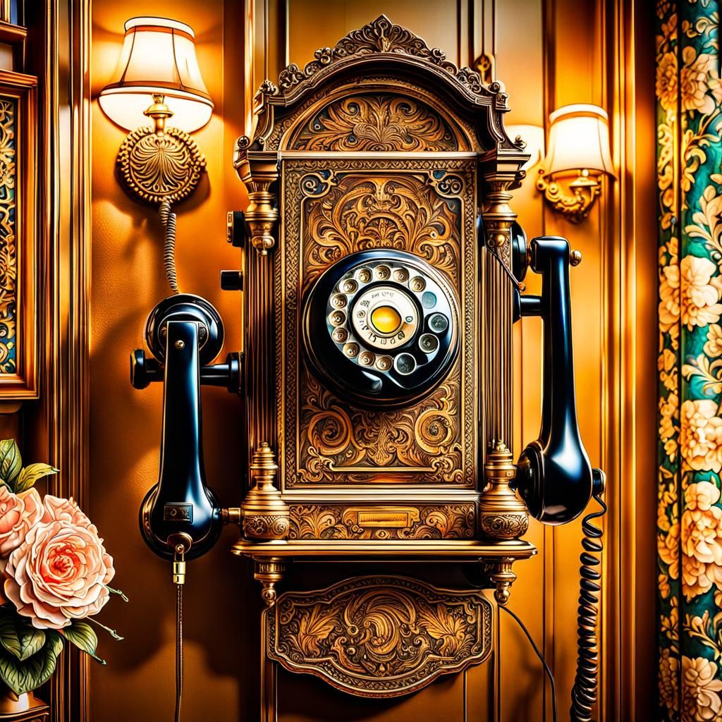 Vintage Crank Telephone in 1920s Sitting Room