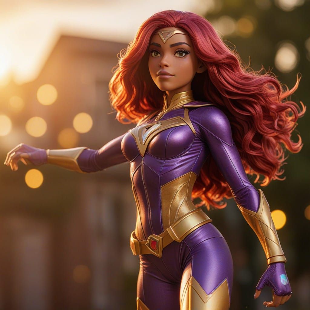 Starfire in Photorealistic Superhero Pose