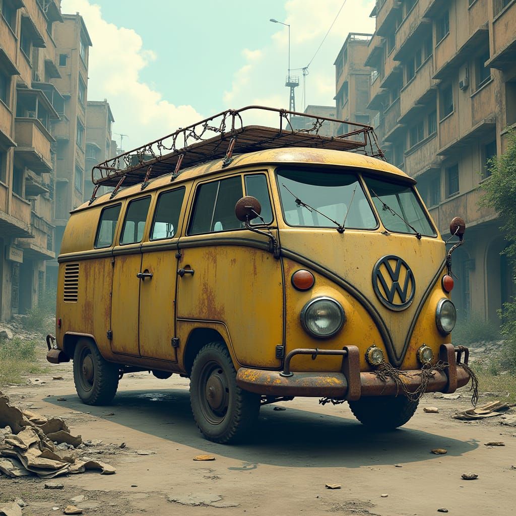 Ruggedized Apocalypse Van Amidst Urban Decay