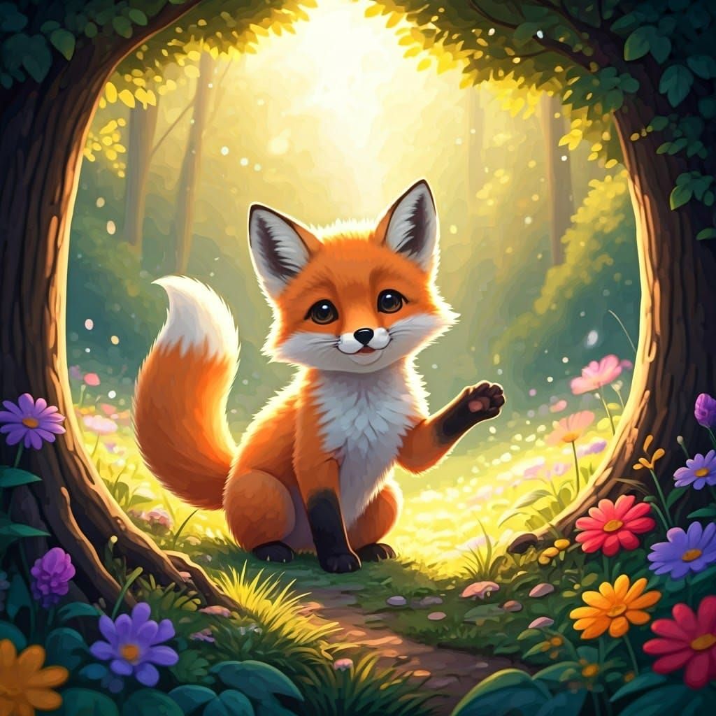 Fox Pup in Forest Glade: Manga Art