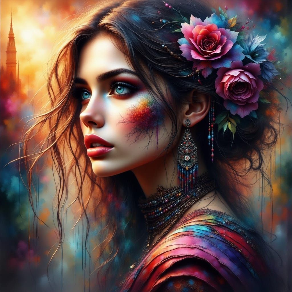 Cinematic Double Exposure Portrait of a Beautiful Woman