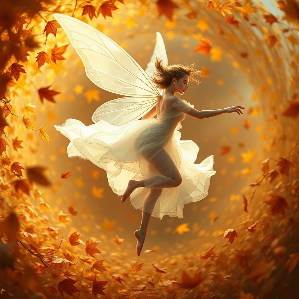 Fairy Dances in Autumn Whirlwind: Digital Art