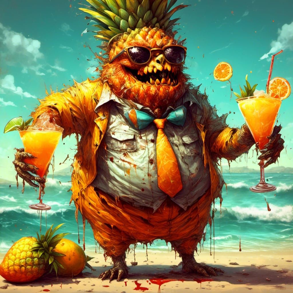 Mango Zombie at Beach Party in Bohemian Horror Art