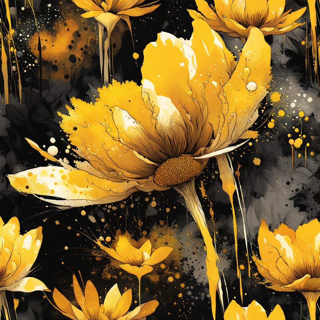 Eternal Yellow Daffodil in Pointillist Folk Art