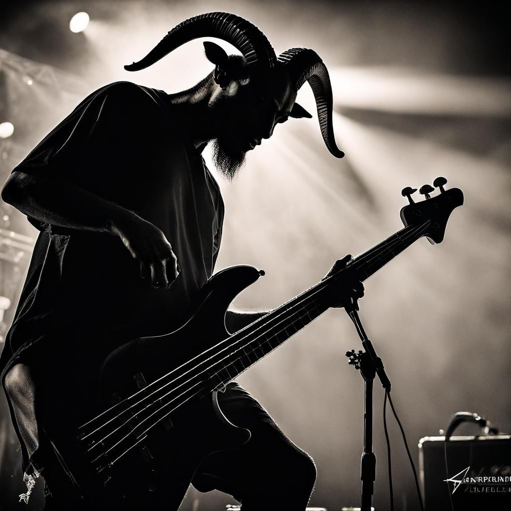 Goat-Headed Musician Silhouette Playing Bass