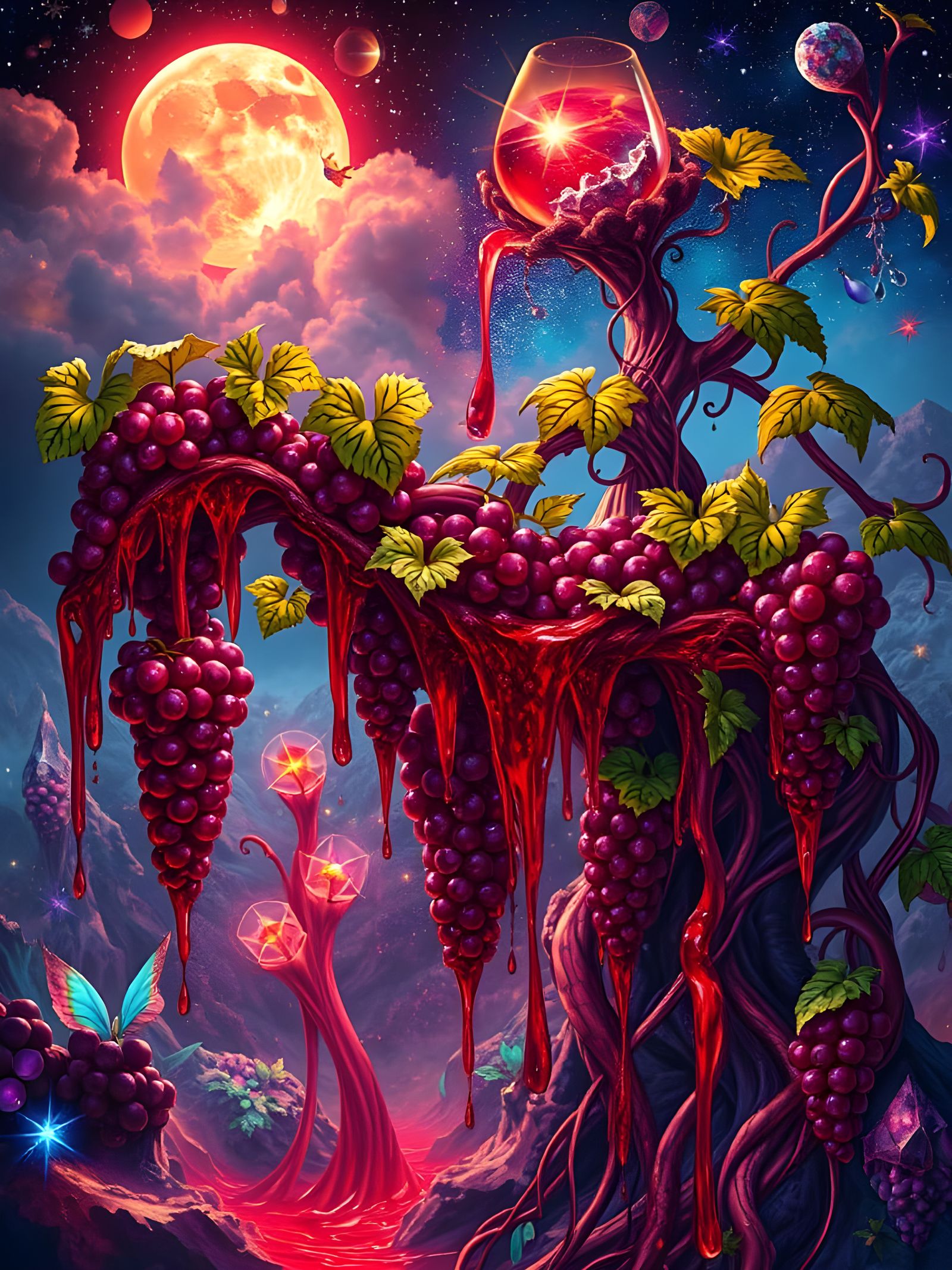 Whimsigoth Grapevine Symphony in Cosmic Wine Wonderland