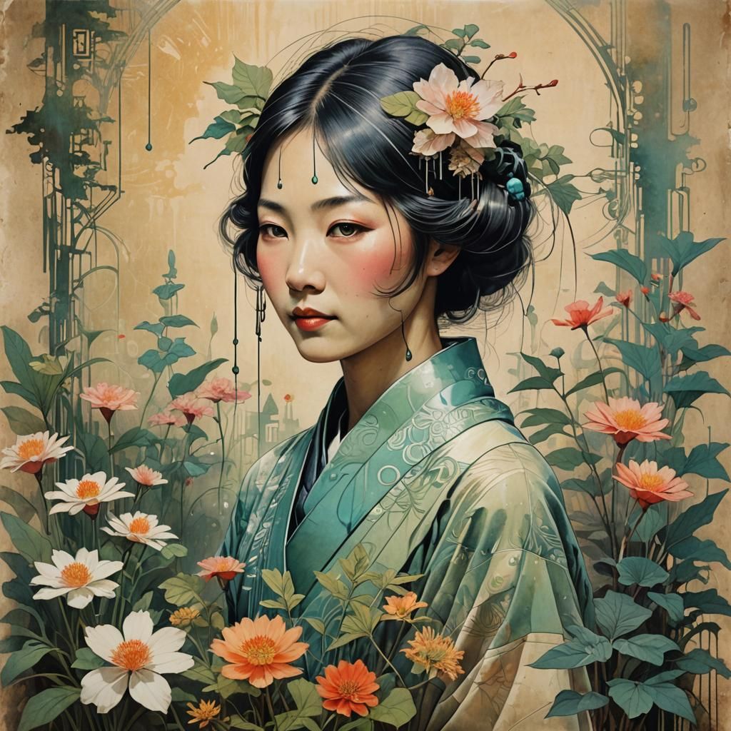 Art Deco Japanese Homemaker in Edo Art Style