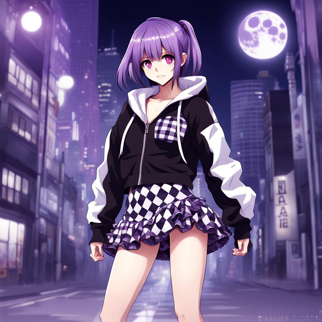 Anime Girl in Purple Outfit with Glitter Effect