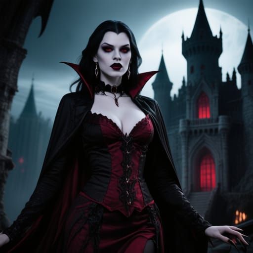 Gothic Castle Vampire Woman in Dark Realm