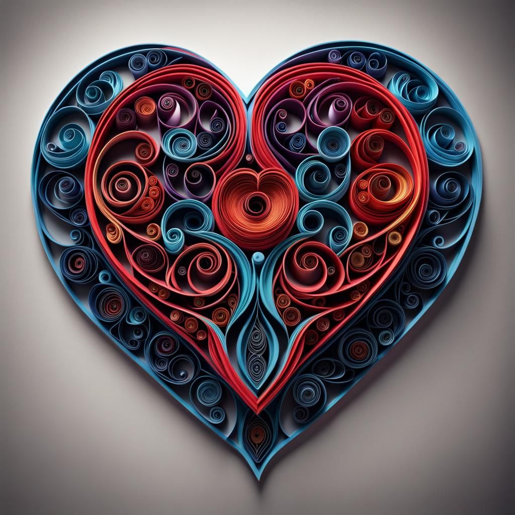 Heart-Shaped Paper Quilling in Detailed Matte Painting