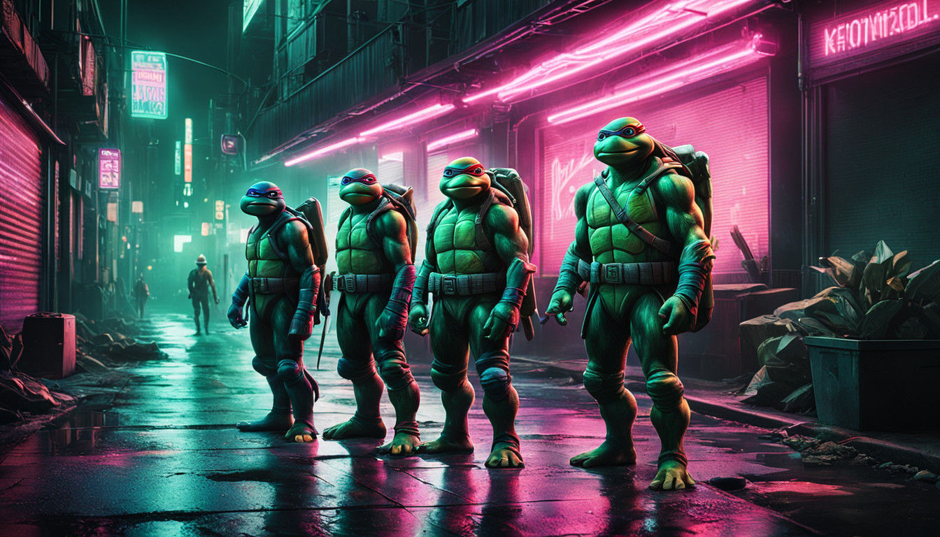 Hyperrealistic Portrait of Teenage Mutant Ninja Turtles in N...