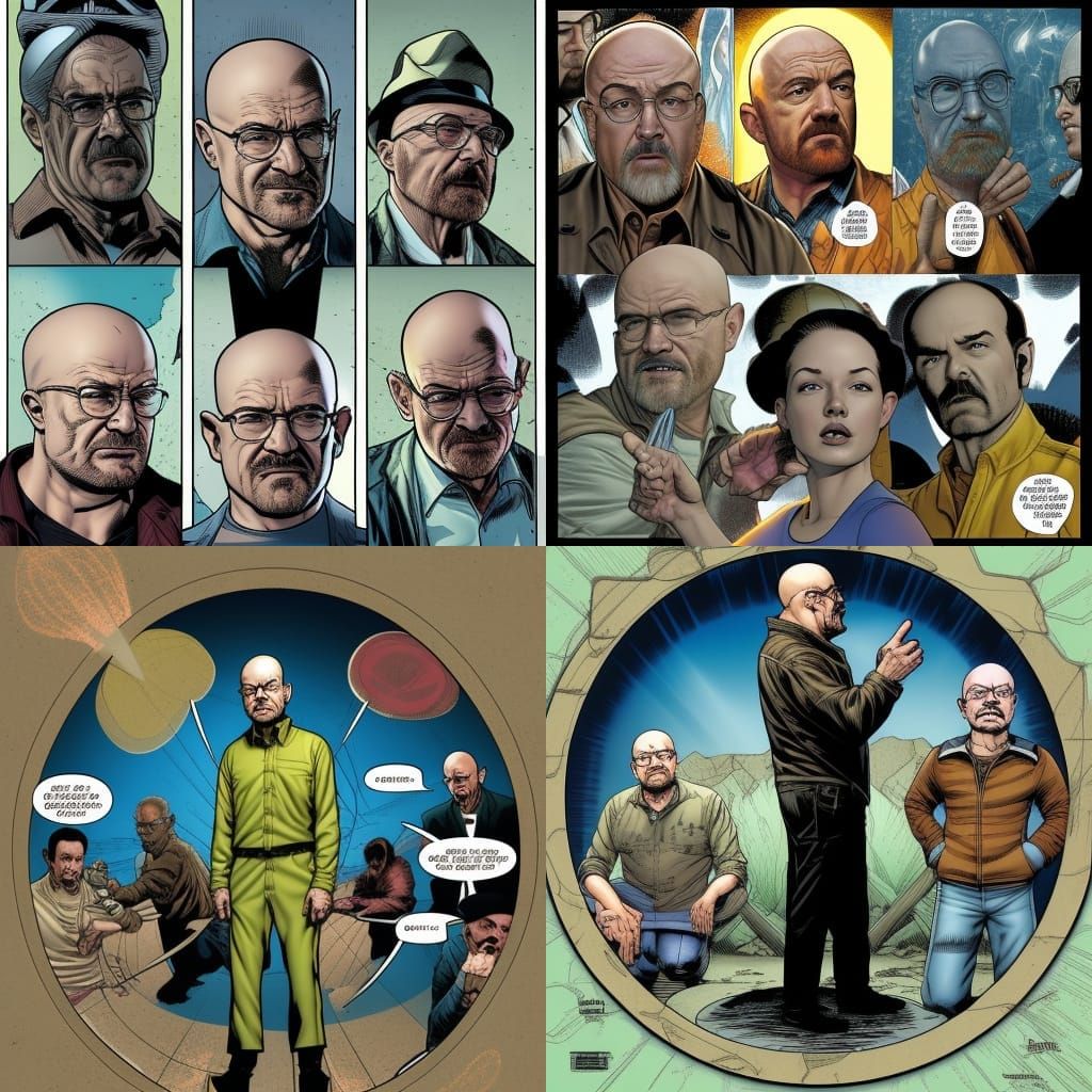 Three Walter Whites Pointing: Comic Book Art