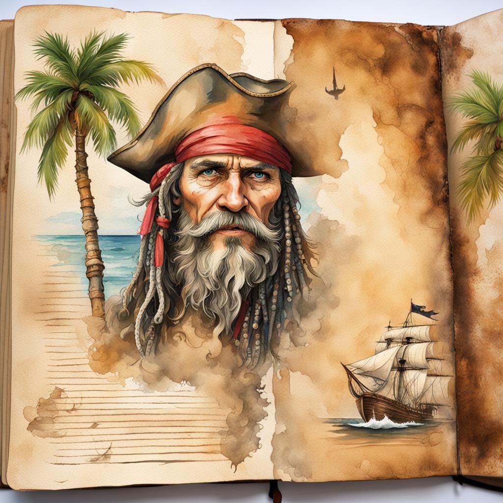 Caribbean Pirate Portrait on Weathered Parchment