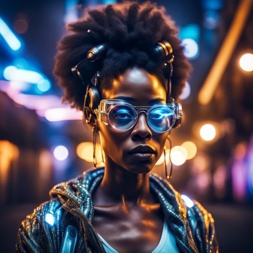 Afrofuturistic Black Woman in Space City