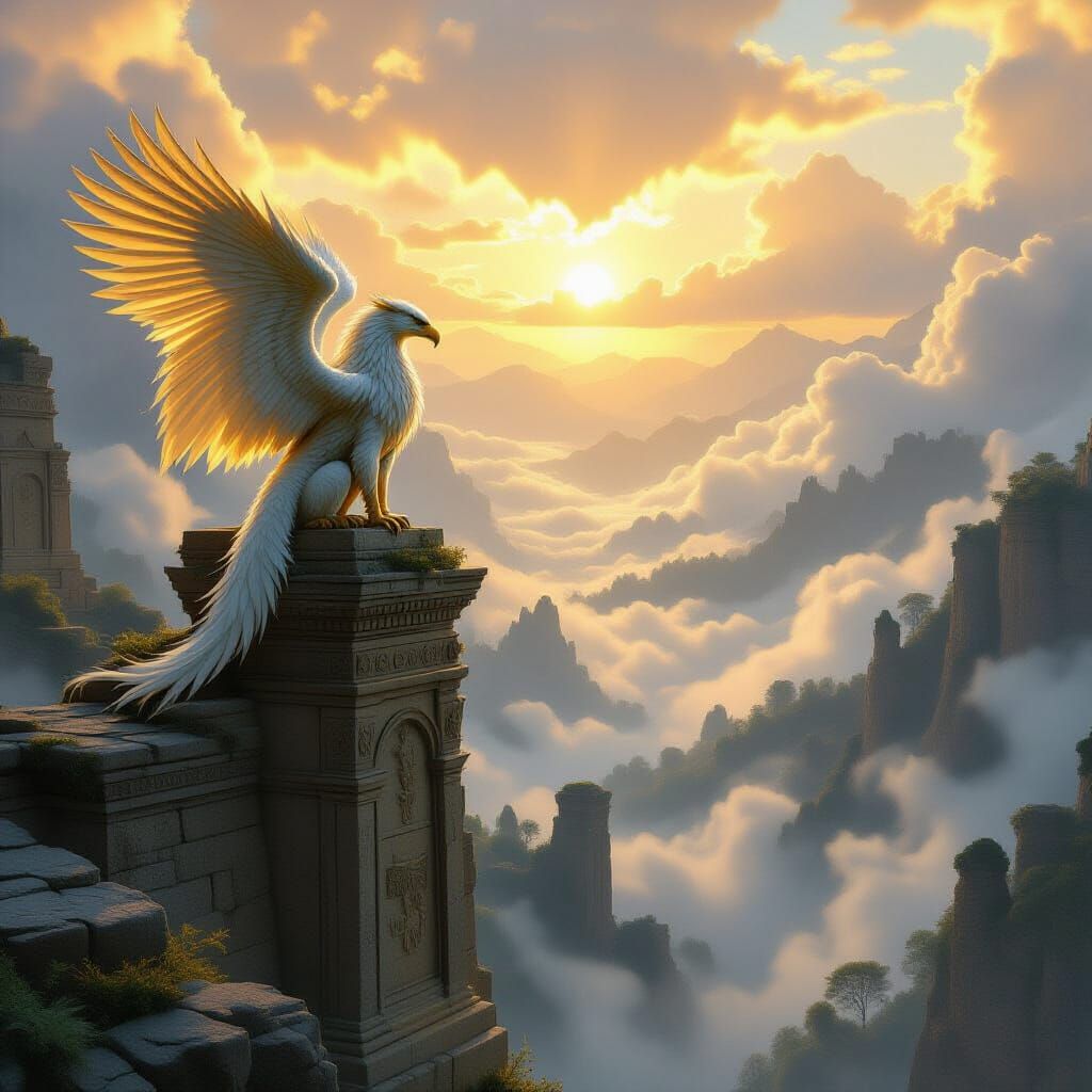 Majestic Griffin Over Mist Valley at Dawn - Fantasy Concept ...